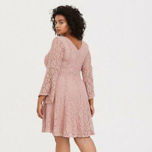Torrid Blush Pink Lace Bell Sleeve Trapeze Dress